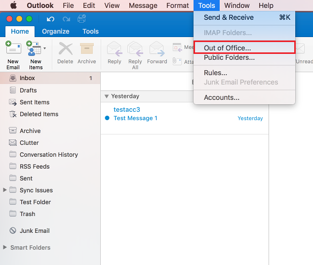 add an away message in outlook for mac
